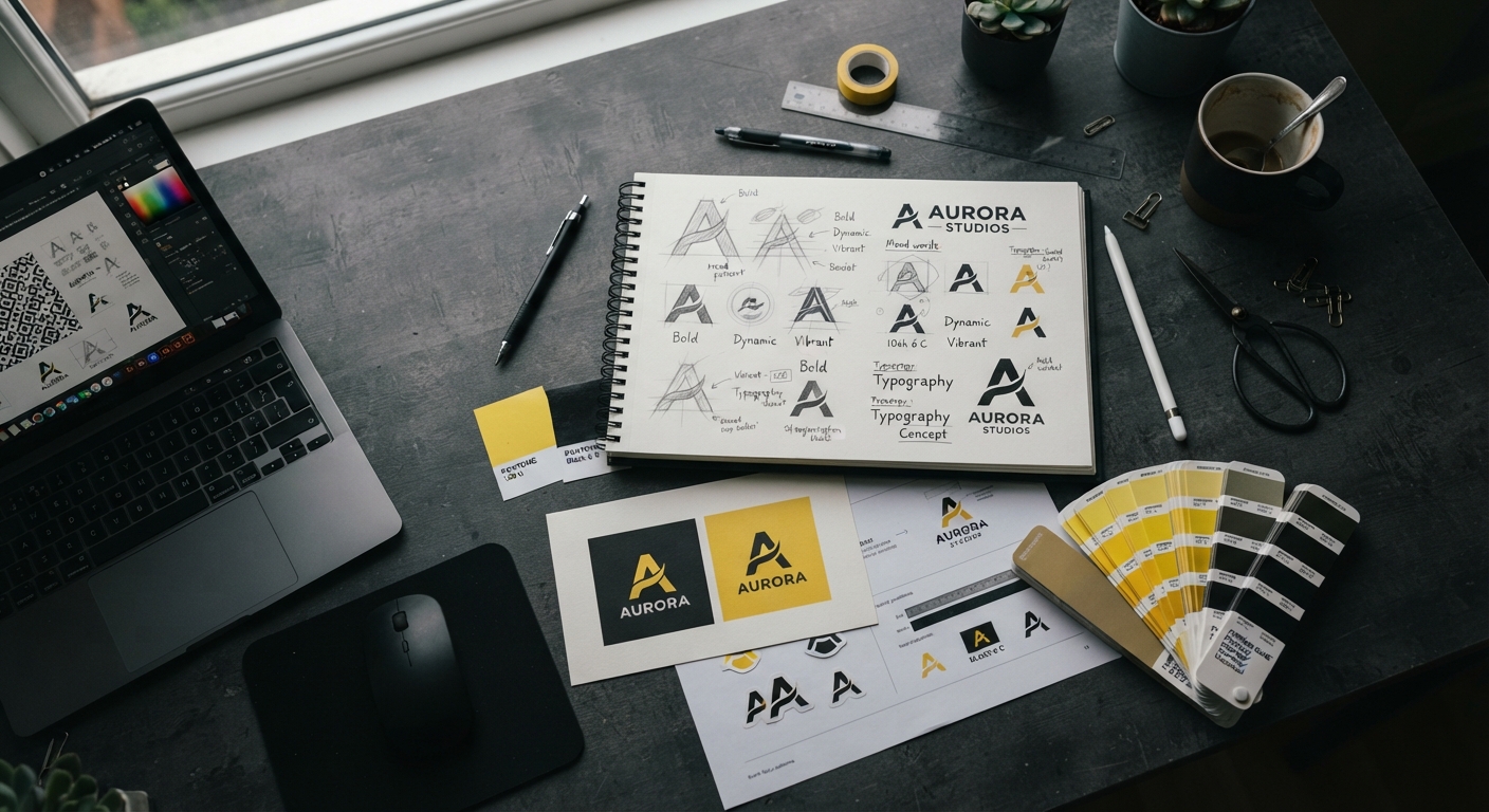 Planche de recherches de logos et nuancier de couleurs